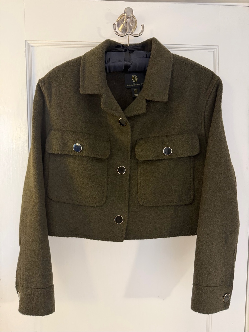House of Harlow 1960 Cropped Moto Jacket Medium Olive Green